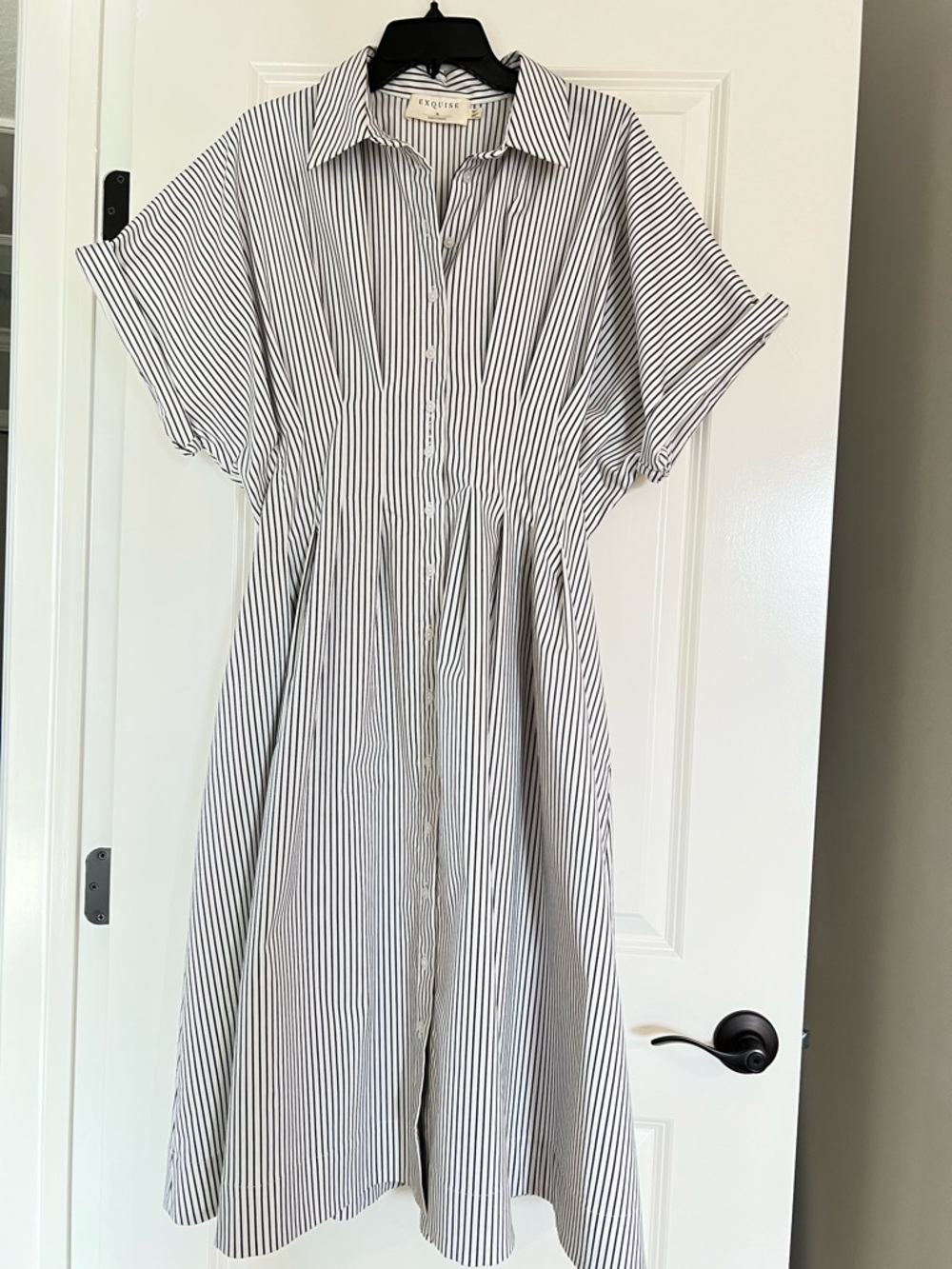 Anthropology brand Exquise Striped Button-Front Shirt Dress in White & Black